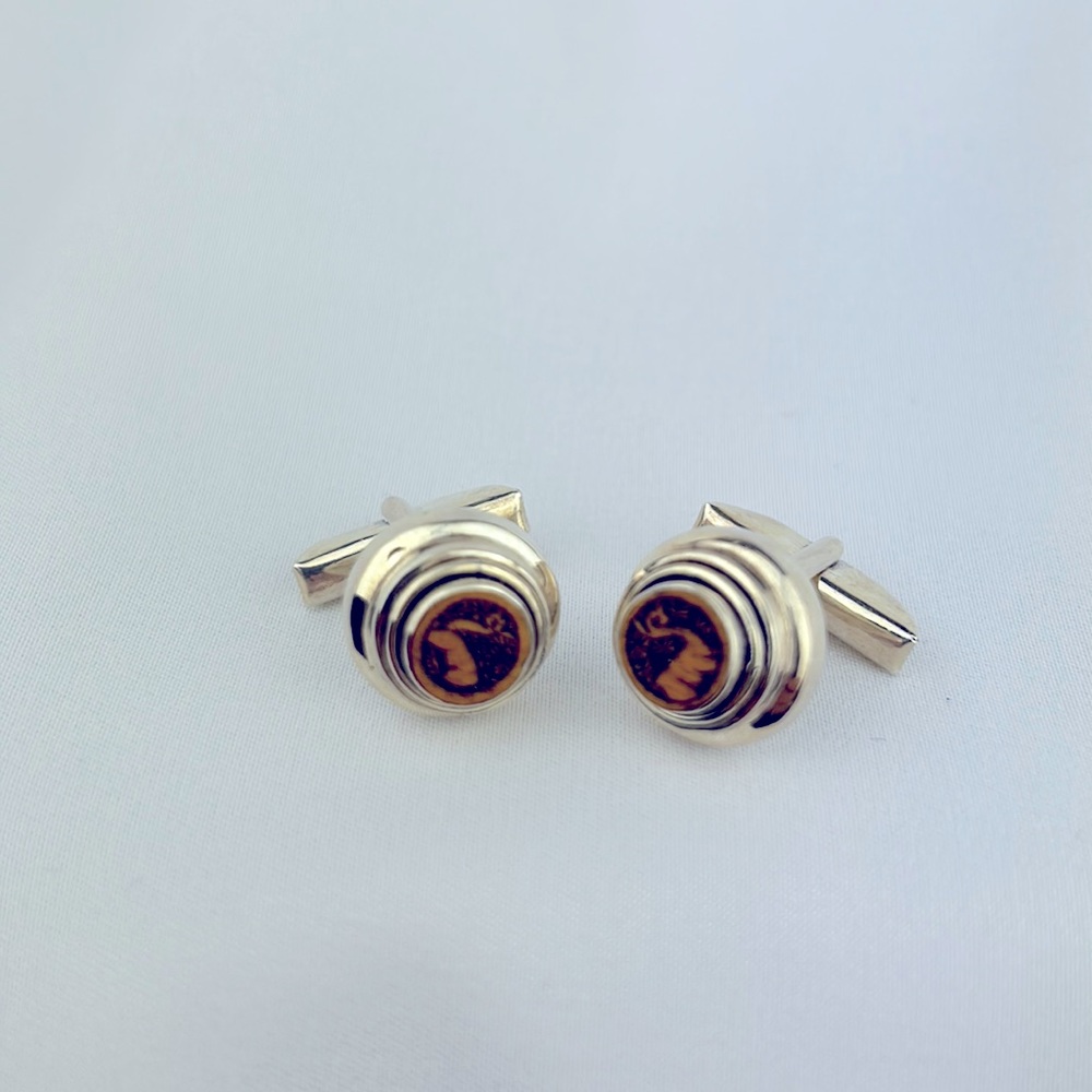 Peruvian Sterling Silver Cuff Links with Llama Inlay